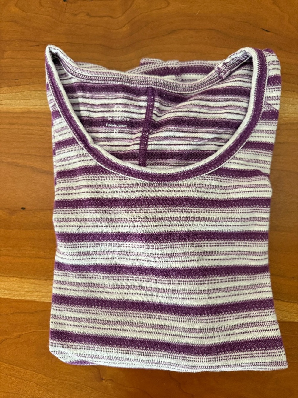 T FOR TALBOTS MEDIUM LONG SLEEVE PURPLE & WHITE STRIPED SHIRT
